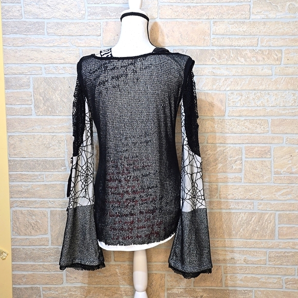 PUNK RAVE TUNIC TOP Knit Overlay Oversized Sleeves Emo Grunge Scene Indie Goth - Picture 4 of 13